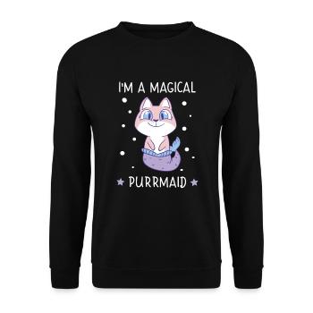 Magical Purrmaid Meerjungfrau Katze Katzenliebe - Unisex Pullover - Schwarz - Vorne - Alina (178cm) & Michal (187cm)