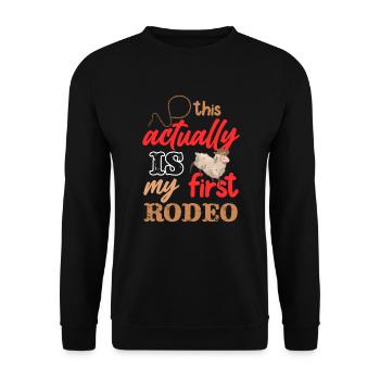 Actually My First Mutton Buster Rodeo Schaf Reiten - Unisex Pullover - Schwarz - Vorne - Alina (178cm) & Michal (187cm)