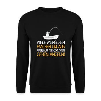 Angler Urlaub Angel Leidenschaft Angelsport - Unisex Pullover - Schwarz - Vorne - Alina (178cm) & Michal (187cm)