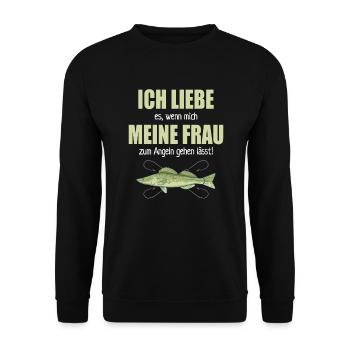 Liebe Meine Frau Angeln Gehen Lässt Angelsport - Unisex Pullover - Schwarz - Vorne - Alina (178cm) & Michal (187cm)