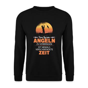 Tag Beim Angeln Keine Verschwende Zeit Hobbyangler - Unisex Pullover - Schwarz - Vorne - Alina (178cm) & Michal (187cm)