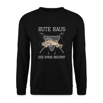 Hobbyfischer Angler Rute Raus Der Spaß Beginnt - Unisex Pullover - Schwarz - Vorne - Alina (178cm) & Michal (187cm)