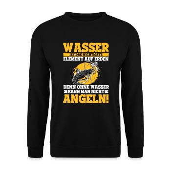 Angeln Angler Wasser Wichtigste Element Ohne Nicht - Unisex Pullover - Schwarz - Vorne - Alina (178cm) & Michal (187cm)