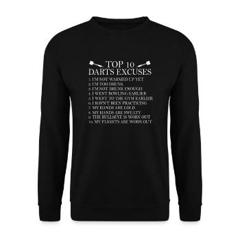 10 Dart Entschuldigungen Darts Training Geschenk - Unisex Pullover - Schwarz - Vorne - Alina (178cm) & Michal (187cm)