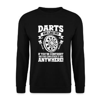 Dart Like Sex Confident Stick Anywhere Anspielung - Unisex Pullover - Schwarz - Vorne - Alina (178cm) & Michal (187cm)