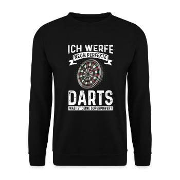 Dart Dartspieler 9 Perfekte Darts Deine Superpower - Unisex Pullover - Schwarz - Vorne - Alina (178cm) & Michal (187cm)