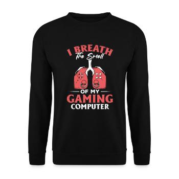 Gaming Computer Air Breathing | Saying for gamers - Unisex Sweatshirt - black - Front - Alina (178cm) & Michal (187cm)