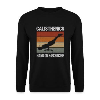 Calisthenics Hang On & Exercise Muskelaufbau - Unisex Pullover - Schwarz - Vorne - Alina (178cm) & Michal (187cm)