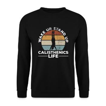 Vintage Calisthenics Life Retro Klimmzüge Retro - Unisex Pullover - Schwarz - Vorne - Alina (178cm) & Michal (187cm)