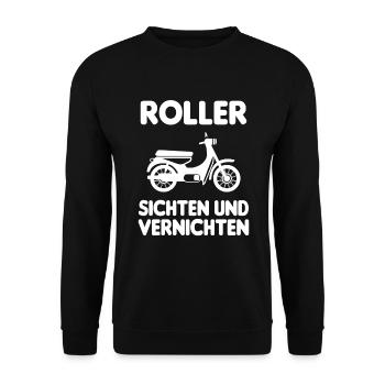 Roller Sichten Und Vernichten Moped Liebhaber Mofa - Unisex Pullover - Schwarz - Vorne - Alina (178cm) & Michal (187cm)