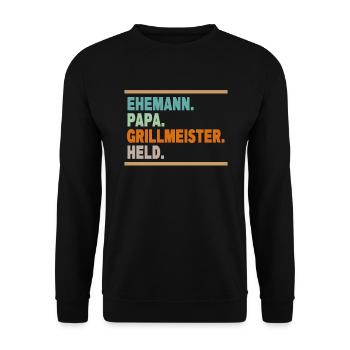 Ehemann Papa Grillmeister Held - Unisex Pullover - Schwarz - Vorne - Alina (178cm) & Michal (187cm)