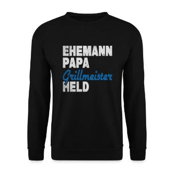 Ehemann Papa Grillmeister Held - Unisex Pullover - Schwarz - Vorne - Alina (178cm) & Michal (187cm)