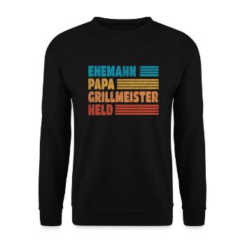 Ehemann Papa Grillmeister Held Vatertag - Unisex Pullover - Schwarz - Vorne - Alina (178cm) & Michal (187cm)