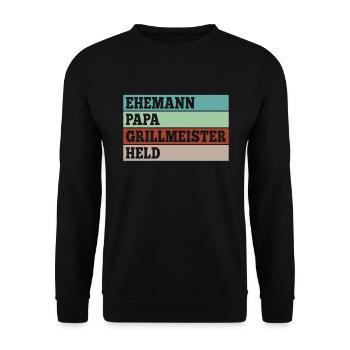 Ehemann Papa Grillmeister Held - Unisex Pullover - Schwarz - Vorne - Alina (178cm) & Michal (187cm)