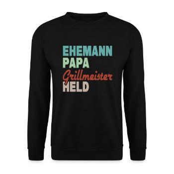 Ehemann Papa Grillmeister Held - Unisex Pullover - Schwarz - Vorne - Alina (178cm) & Michal (187cm)