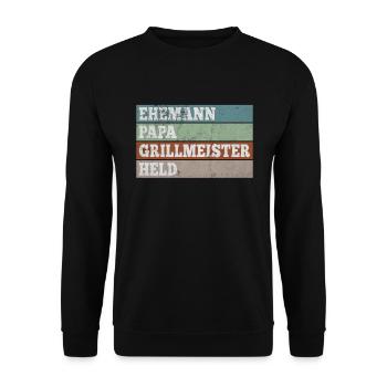 Ehemann Papa Grillmeister Held - Unisex Pullover - Schwarz - Vorne - Alina (178cm) & Michal (187cm)