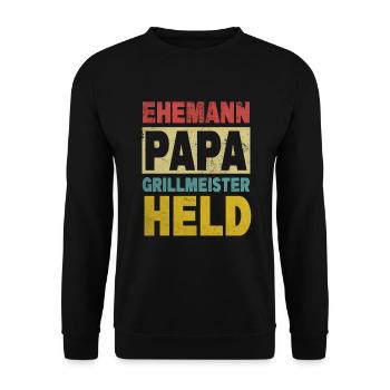 Ehemann Papa Grillmeister Held - Unisex Pullover - Schwarz - Vorne - Alina (178cm) & Michal (187cm)