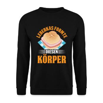 Leberkas Formte Körper Lustiger Leberkäse Spruch - Unisex Pullover - Schwarz - Vorne - Alina (178cm) & Michal (187cm)