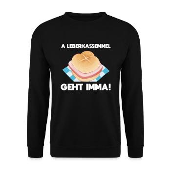 Leberkassemmel Geht Imma Bayrische Tradition - Unisex Pullover - Schwarz - Vorne - Alina (178cm) & Michal (187cm)