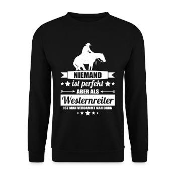 Westernreiter - Unisex Pullover - Schwarz - Vorne - Alina (178cm) & Michal (187cm)