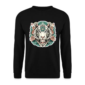 Tiger with Roses Blossoms Gift - Unisex Sweatshirt - black - Front - Alina (178cm) & Michal (187cm)