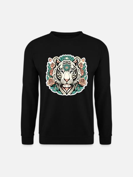 Tiger with Roses Blossoms Gift - Unisex Sweatshirt - black
