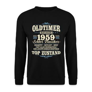 Oldtimer Baujahr 1959 Jahrgang geboren Geburtstag - Unisex Pullover - Schwarz - Vorne - Alina (178cm) & Michal (187cm)