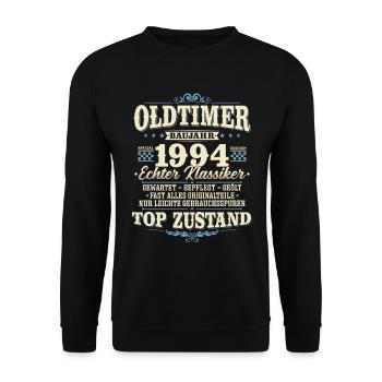 Oldtimer Baujahr 1994 Jahrgang geboren Geburtstag - Unisex Pullover - Schwarz - Vorne - Alina (178cm) & Michal (187cm)