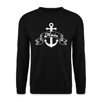 Moin mit Anker und Banner in weiß - Unisex Pullover - Schwarz - Vorne - Alina (178cm) & Michal (187cm)