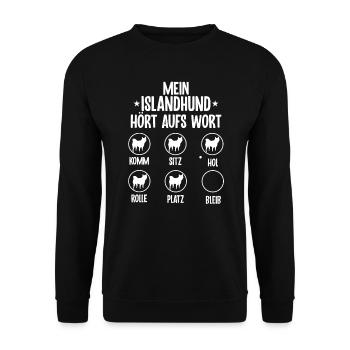 Lustiges Islandhund Hund Geschenk - Unisex Pullover - Schwarz - Vorne - Alina (178cm) & Michal (187cm)