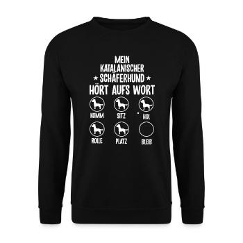 Lustiges katalanischer schäferhund Hund Geschenk - Unisex Pullover - Schwarz - Vorne - Alina (178cm) & Michal (187cm)