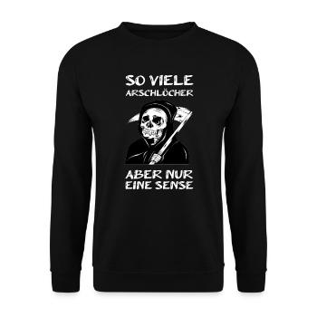 So viele Arschlöcher aber nur eine Sense Geschenk - Unisex Pullover - Schwarz - Vorne - Alina (178cm) & Michal (187cm)
