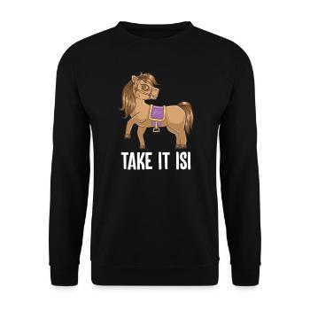 Take it Isi Isländer Islandpferd Spruch Pferd - Unisex Pullover - Schwarz - Vorne - Alina (178cm) & Michal (187cm)