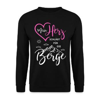 Wandern Herzschlag Mein Herz schlägt für die Berge - Unisex Pullover - Schwarz - Vorne - Alina (178cm) & Michal (187cm)