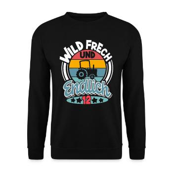 Traktor 12. Geburtstag Kinder - Unisex Pullover - Schwarz - Vorne - Alina (178cm) & Michal (187cm)