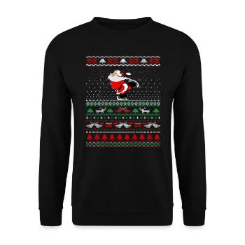 Hässlicher Weihnachtspullover Santa Skating Geschenkidee - Unisex Pullover - Schwarz - Vorne - Alina (178cm) & Michal (187cm)