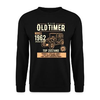 60. Geburtstag Oldtimer 1962, Geschenk - Unisex Pullover - Schwarz - Vorne - Alina (178cm) & Michal (187cm)