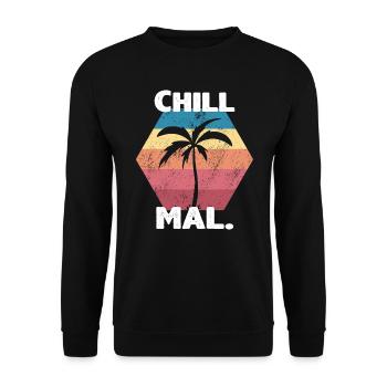 Chill mal Retro Vintage Sonnenuntergang Palme - Unisex Pullover - Schwarz - Vorne - Alina (178cm) & Michal (187cm)