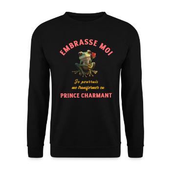 Grenouille se transforme prince : amour, bisous - Sweat-shirt Unisexe - noir - Devant - Alina (178cm) & Michal (187cm)