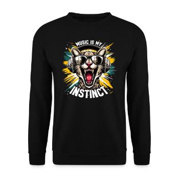 Musik ist mein Instinkt Ocelot Kopfhörer - Unisex Pullover - Schwarz - Vorne - Alina (178cm) & Michal (187cm)