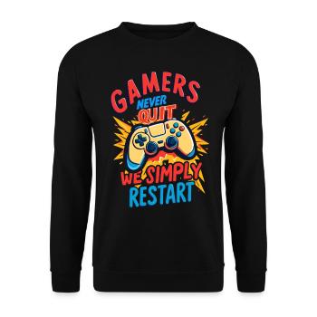 Gamers Never Quit - Unisex Sweatshirt - black - Front - Alina (178cm) & Michal (187cm)