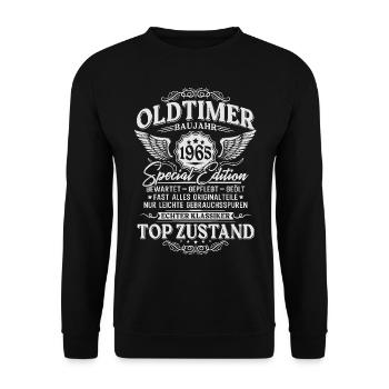 Oldtimer Baujahr 1965 Jahrgang Geburtstag Geschenk - Unisex Pullover - Schwarz - Vorne - Alina (178cm) & Michal (187cm)