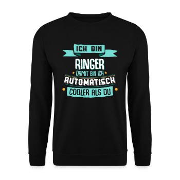 Ich bin Ringer, damit automatisch cooler als du. - Unisex Pullover - Schwarz - Vorne - Alina (178cm) & Michal (187cm)