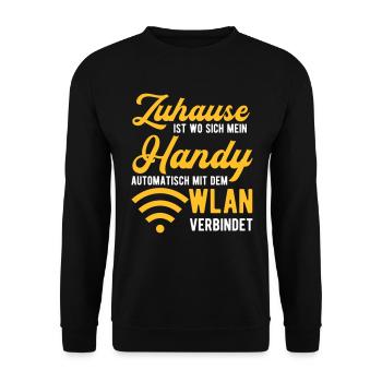 Zuhause ist wo mein Handy mit Wlan verbindet - Unisex Pullover - Schwarz - Vorne - Alina (178cm) & Michal (187cm)