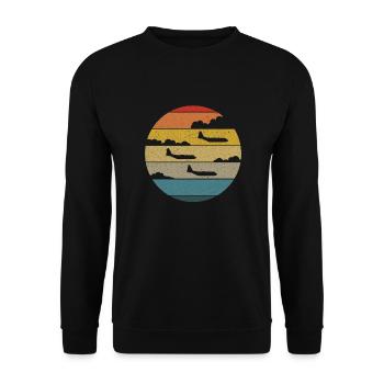 C-130 Hercules Silhouette Retro Sunset Fl - Unisex Sweatshirt - black - Front - Alina (178cm) & Michal (187cm)
