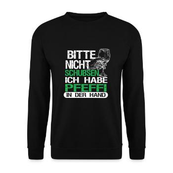 Pfeffi in der Hand - Unisex Pullover - Schwarz - Vorne - Alina (178cm) & Michal (187cm)
