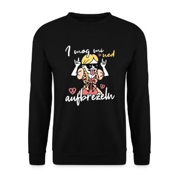 I mog mi ned Aufbrezeln Volksfest Trachten Dirndl - Unisex Pullover - Schwarz - Vorne - Alina (178cm) & Michal (187cm)