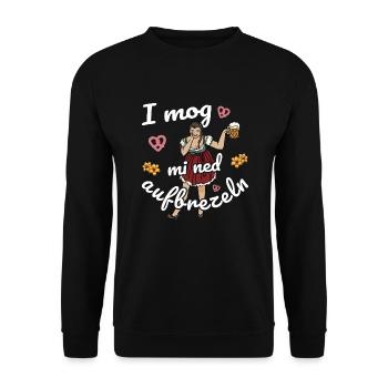 I mog mi ned Aufbrezeln Volksfest Trachten Dirndl - Unisex Pullover - Schwarz - Vorne - Alina (178cm) & Michal (187cm)