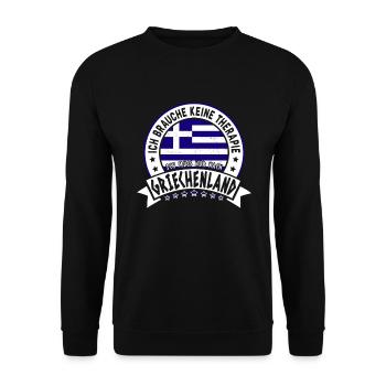 Ich muss nur nach Griechenland Urlaub Hellas - Unisex Pullover - Schwarz - Vorne - Alina (178cm) & Michal (187cm)