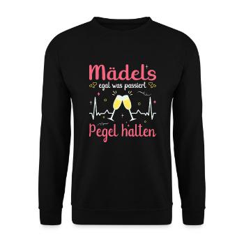 Mädels Pegel halten Mallorca Junggesellenabschied - Unisex Pullover - Schwarz - Vorne - Alina (178cm) & Michal (187cm)